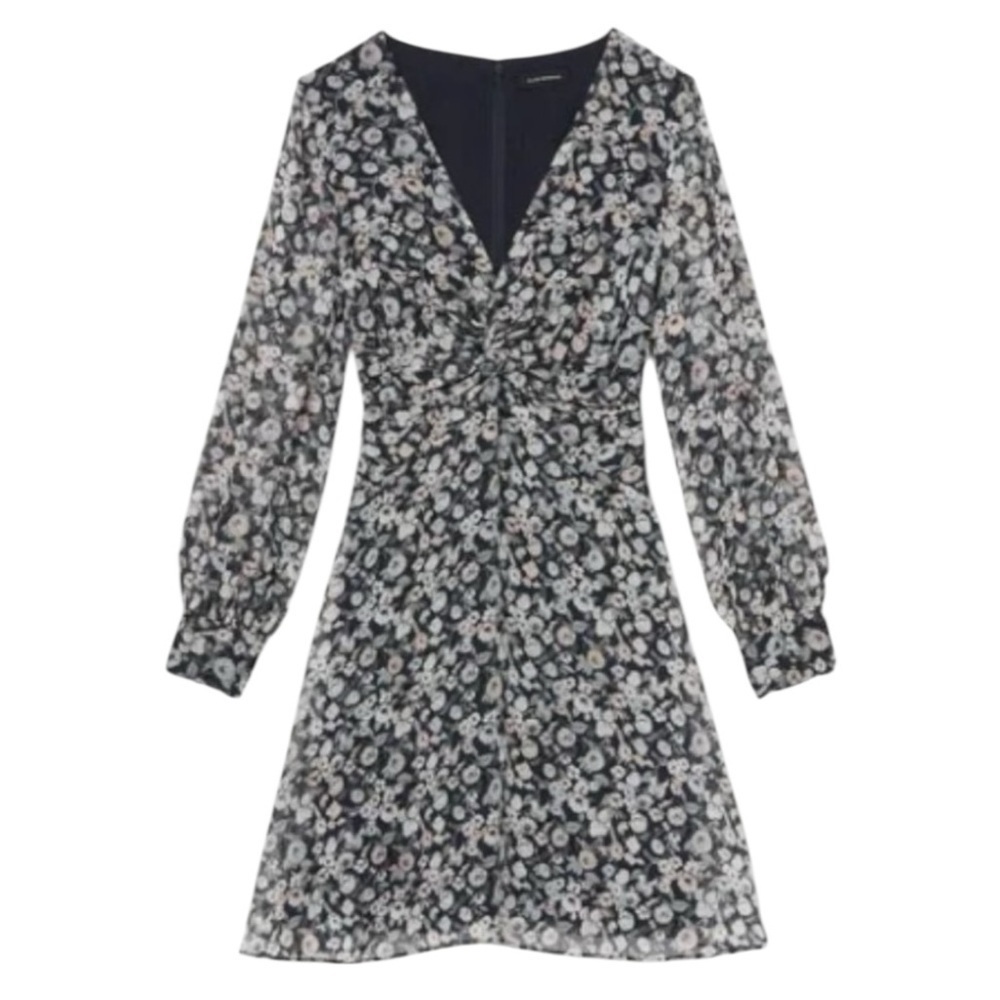Club Monaco Mulberry Silk Twist Drape Mini Dress in Color Blue Dahlia. Size 8.